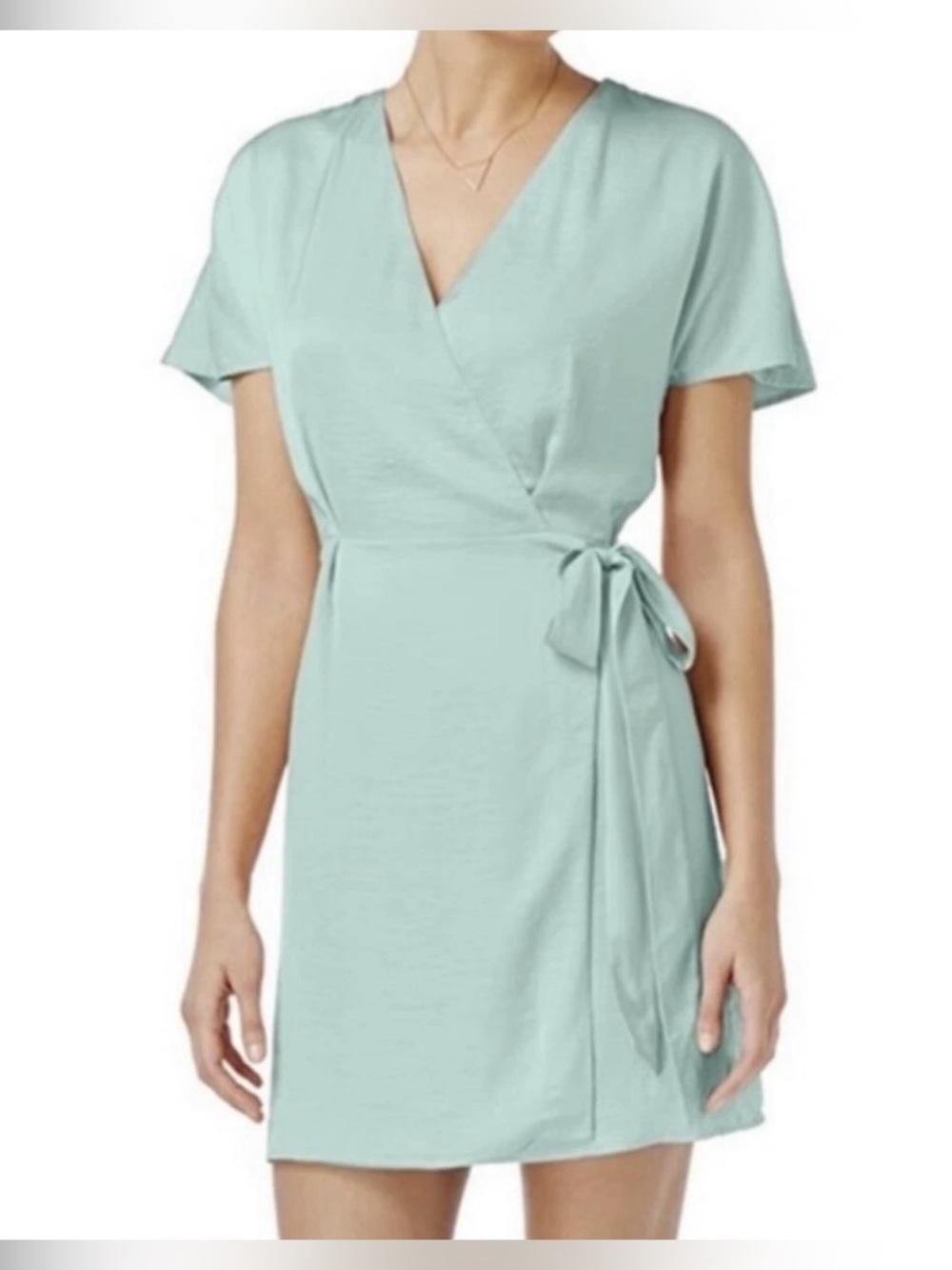 Bar III Light Blue Satin Wrap Mini Dress | Wedding Guest/Grad Dress | Small